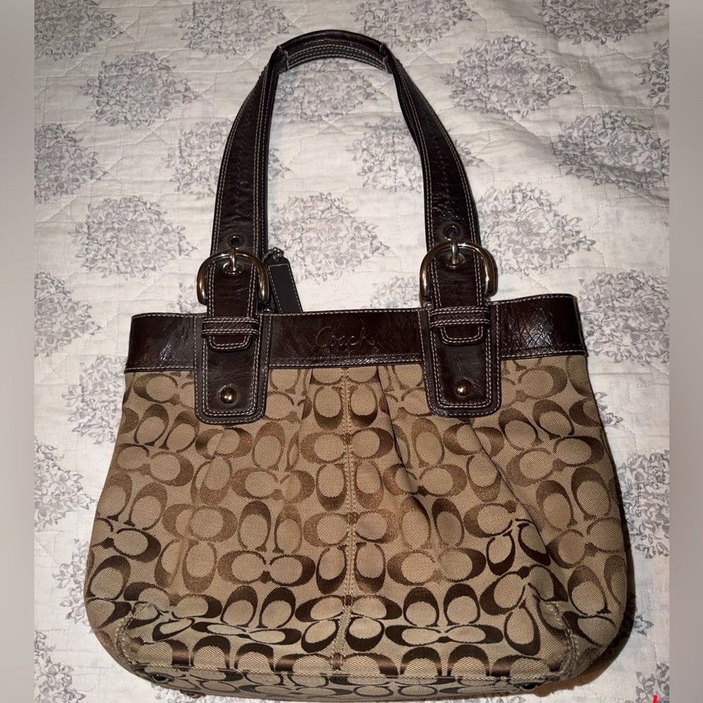 Coach Tan and Brown Signature Shoulder Bag